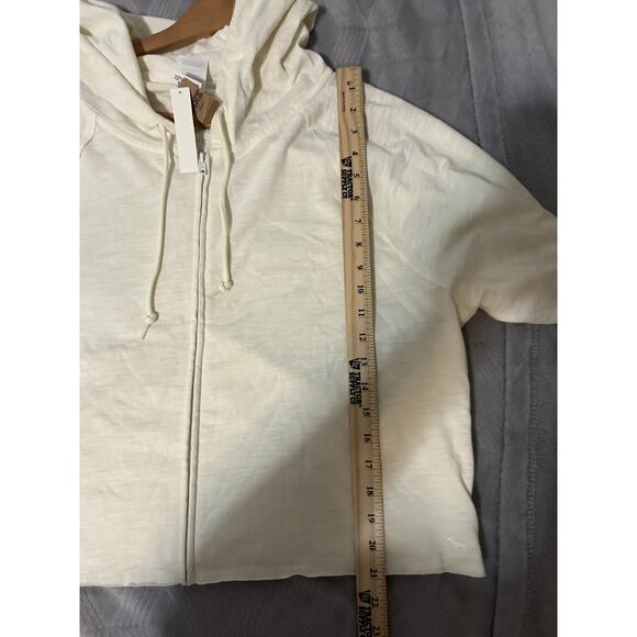 NWT PINK Victoria Secret Cream Full Zip Hoodie Size XL Raw Hem Cropped - Picture 9 of 9